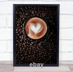 Love Latte Coffee Bean Beans Mug Cup Breakfast Brown Heart Wall Art Print