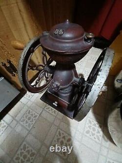 Rare ANTIQUE CAST IRON LANDERS FRARY & CLARK TWO WHEEL COFFEE GRINDER MILL No 30