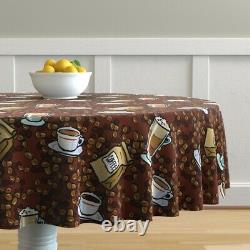 Round Tablecloth Coffee Cup Beans Drink Latte Cappuccino Brown Cotton Sateen