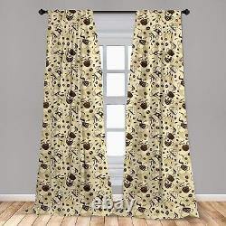 Set 2 Brown Coffee Beans Cups Hot Steam Curtains Panels Drapes 63 84 95 inch L