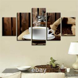 Steaming Cup Of Coffee & Coffee Beans Canvas Prints Painting Wall Art Decor 5PCS