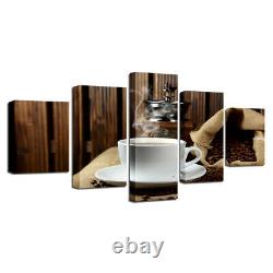 Steaming Cup Of Coffee & Coffee Beans Canvas Prints Painting Wall Art Decor 5PCS