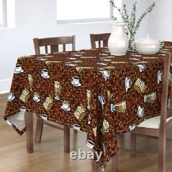 Tablecloth Coffee Cup Beans Drink Latte Cappuccino Brown Cotton Sateen