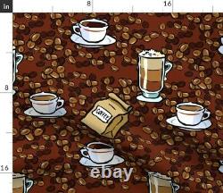 Tablecloth Coffee Cup Beans Drink Latte Cappuccino Brown Cotton Sateen