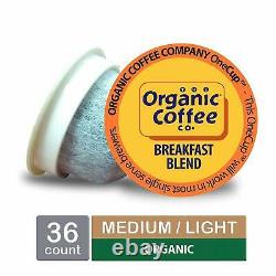 The Organic Coffee Co OneCup Breakfast Blend Coffee 36 to 180 K cups Pick Size