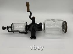 Vintage Antique ARCADE Crystal Cast Iron Coffee Grinder No 4 w Glass Catch Cup