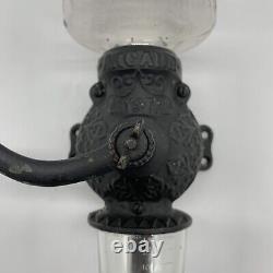 Vintage Antique ARCADE Crystal Cast Iron Coffee Grinder w Glass Catch Cup