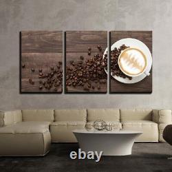 Wall26 3 Piece Canvas Art Coffee Cup and Coffee Beans on Wooden Background